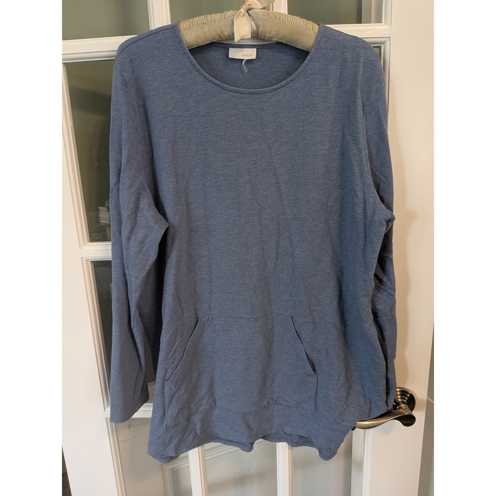 J Jill Pure Jill Blue Pima Cotton Modal Tunic Long Sleeve Kangaroo Pocket Top